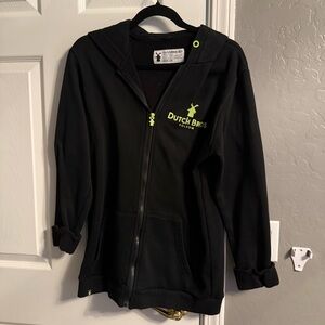 Dutch Bros Black Zip-Up Hoodie with Green Accents